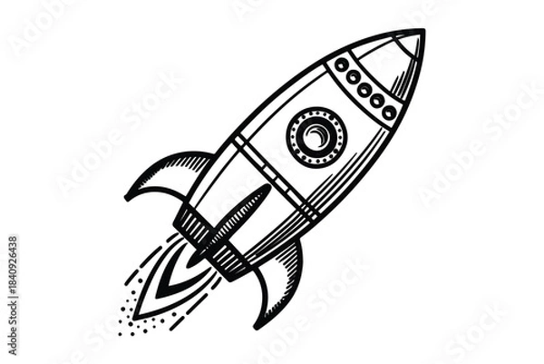 Fototapeta Rocket monochrome one line outline vector