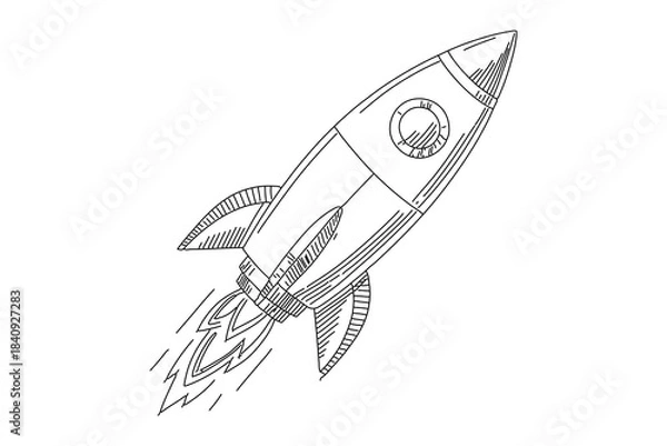 Fototapeta Rocket minimal one line vector isolated
