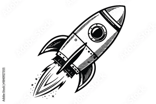 Fototapeta Rocket single line outline on clean white backdrop