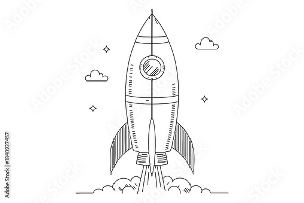 Fototapeta Rocket continuous one line drawing minimalist design