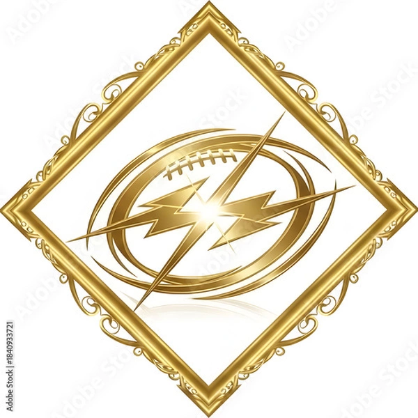 Fototapeta Sophisticated football symbol with abstract ball and lightning motif inside a premium diamond-shaped gold frame