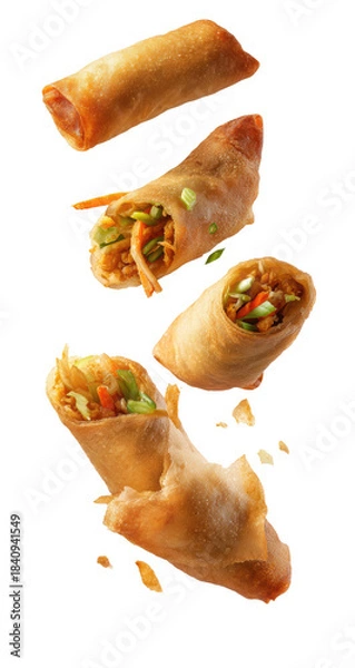 Obraz Crispy spring rolls fall, showing filling. Isolated