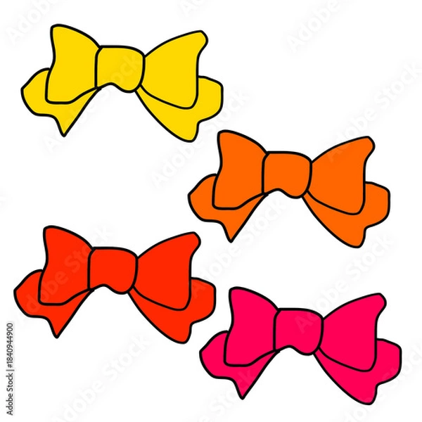 Fototapeta 元気でポップな手書き風リボンのイラストセット（赤・オレンジ・黄色）