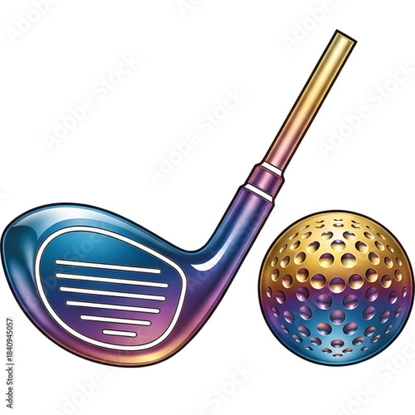 Fototapeta Luxury golf club and ball icon with multicolor metallic gradient, refined minimalist style