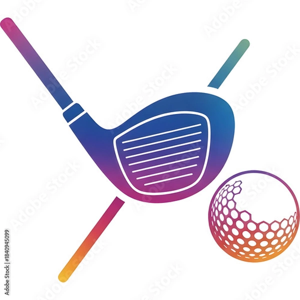 Fototapeta Luxury golf club and ball icon with multicolor metallic gradient, refined minimalist style