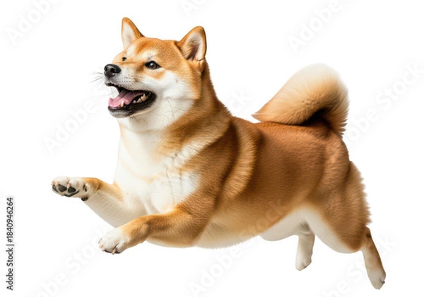 Fototapeta Shiba inu dog running isolated on transparent background