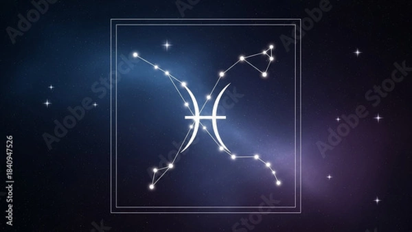 Fototapeta Pisces Zodiac Constellation and Symbol in Deep Space