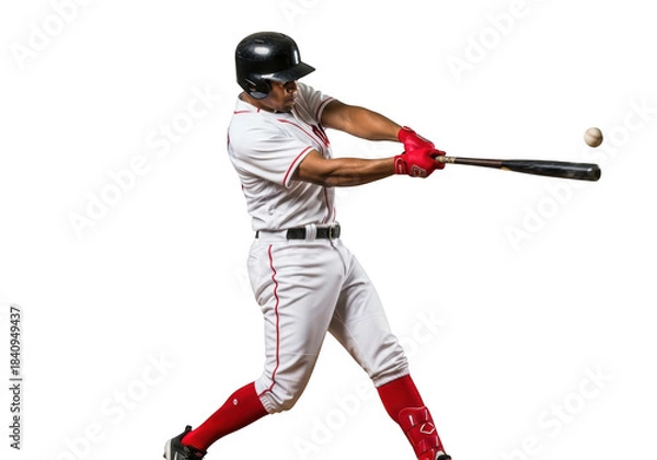 Fototapeta Baseball player swinging bat isolated on transparent background