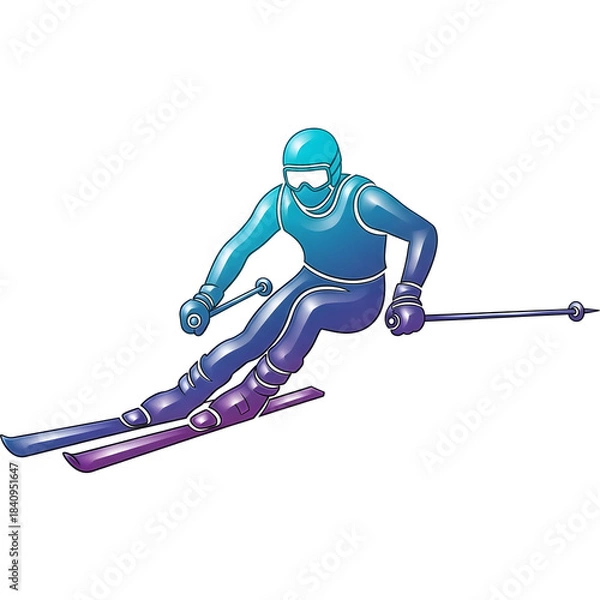 Fototapeta Skiing athlete icon with vibrant cold-tone gradient (blue–cyan–purple), sharp luxury style