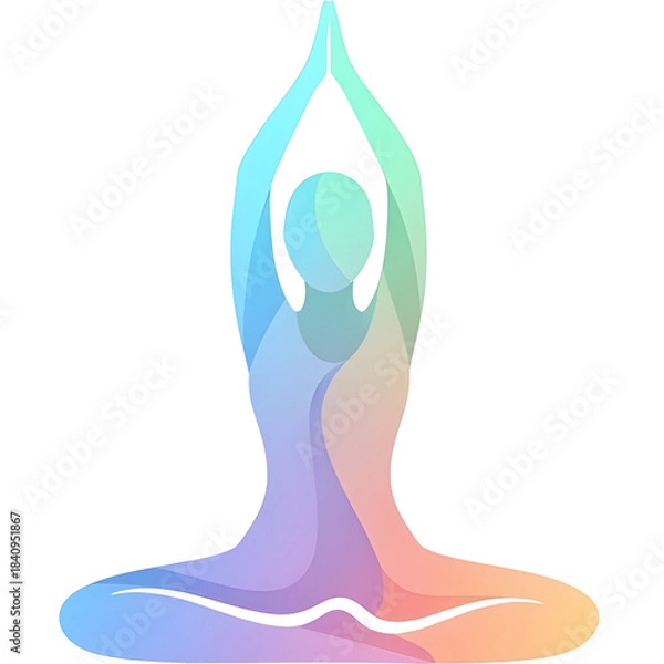 Fototapeta Yoga pose icon created with soft pastel multicolor gradients, smooth elegant minimalism