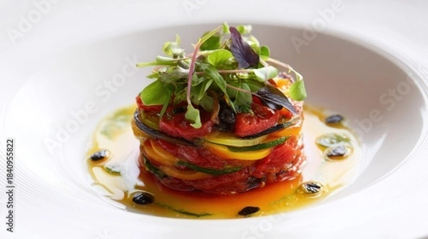Obraz Gourmet Ratatouille Stack with Fresh Herbs