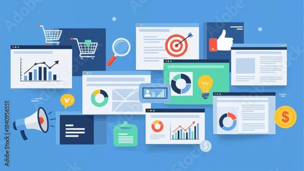 Fototapeta Digital Marketing and SEO Optimization with Data Analysis.