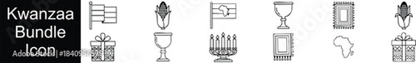 Obraz Kwanzaa Holiday Icon Set: Outline Bundle with Symbols and Elements