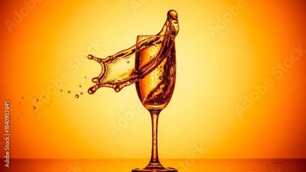 Fototapeta Stunning High-Speed Splash Photography of Golden Liquid in Elegant Glass with Dramatic Motion, Warm Background, and Artistic Fluid Dynamics Captured Perfectly