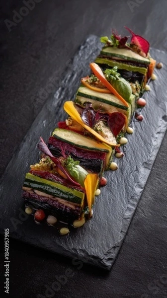 Obraz Stack of Ratatouille on Slate Plate