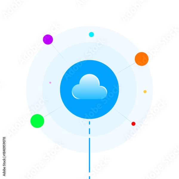 Obraz illustration of cloud connected by line to get data. cloud data retrieval or collection, synchronization, modern cloud computing processes. for technology, digital storage, networking, management