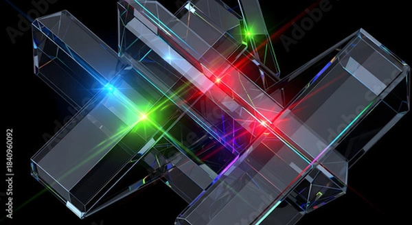 Obraz Intersecting Crystal Prisms with Vibrant Light Streaks on Black Background