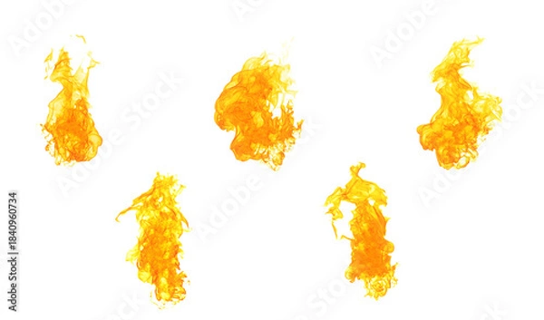 Fototapeta Collection of isolated flames on black background. Perfect for digital art, design and visual effects. Perfect for energy explosion scenes