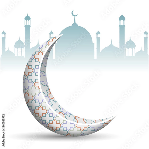 Obraz islamic background with 3d crescent and mosque silhouette backdrop