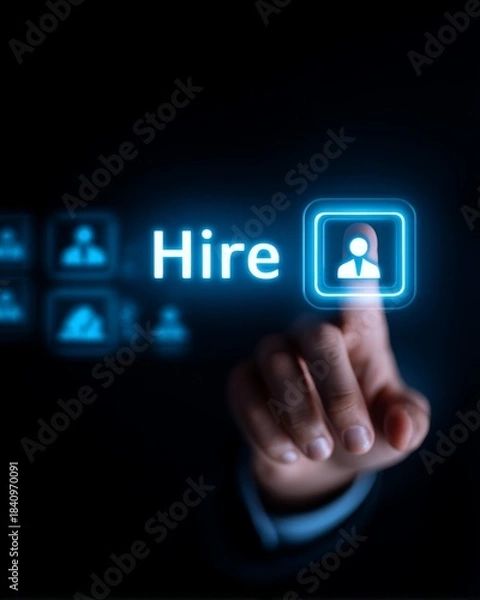 Fototapeta Person’s hand, staff, leader, selection, employer, find, Seamless HR Tech Integration - Innovative UI for Hiring Process with Drag-and-Drop Profile Feature