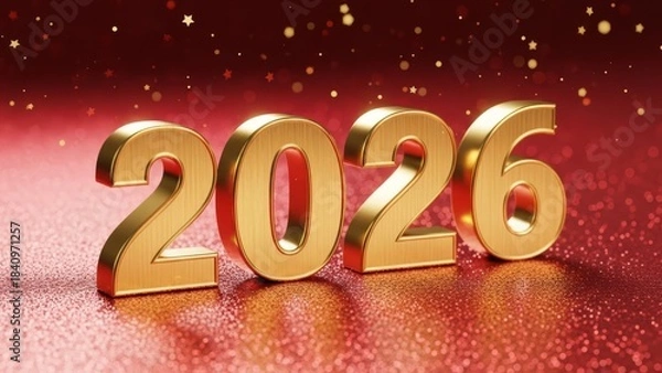 Fototapeta Celebrate the New Year 2026 with Sparkling Gold Festive Vibes, Stunning Red Background, Glitter Effects, and Joyful Party Celebration Ideas