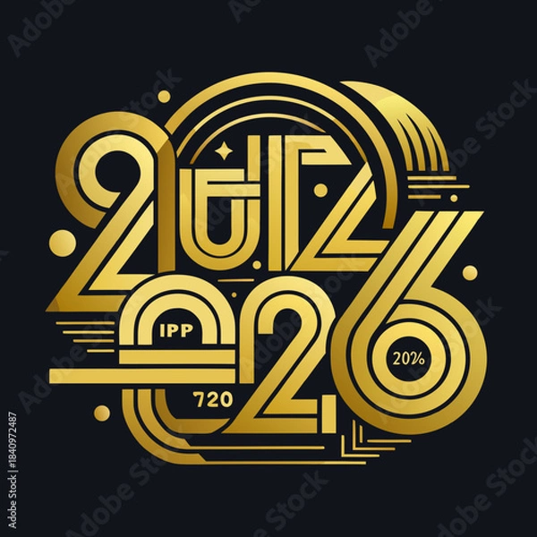 Obraz Happy New Year 2026 typography design, vector gold style. 2027
