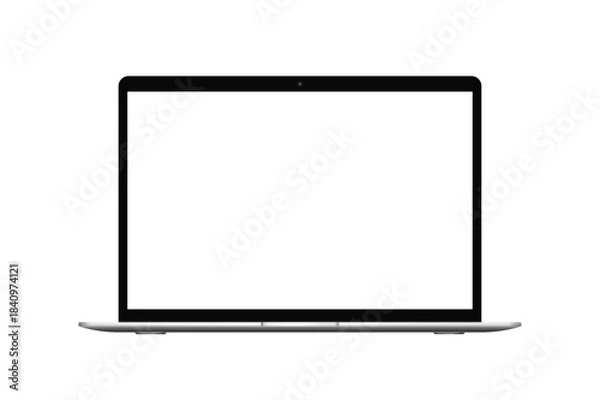 Fototapeta Realistic laptop notebook vector mockup with blank white screen isolated on transparent background.