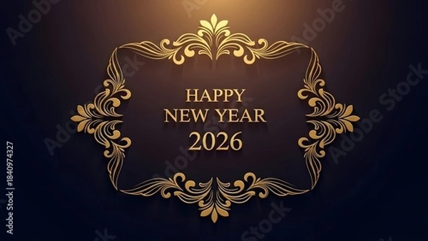 Fototapeta Happy New Year 2026 elegant gold ornate frame