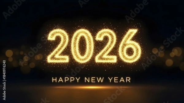 Fototapeta Happy New Year 2026 Golden Glitter Sparkle Background