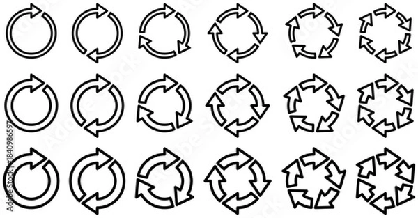 Obraz 様々な形の回転矢印のベクターイラスト、アイコンのセット