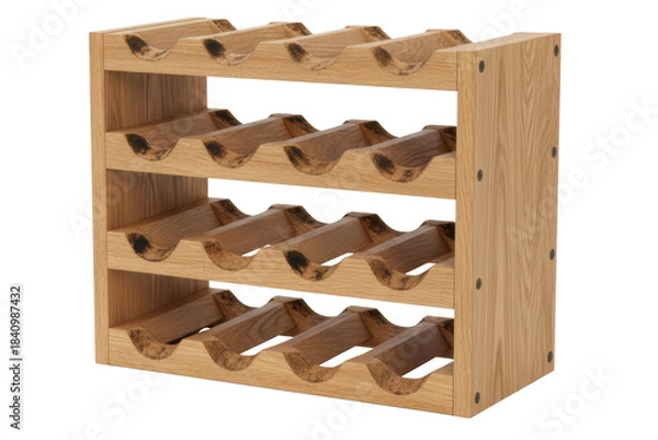Fototapeta Empty wooden wine rack storage shelf isolated on a transparent background