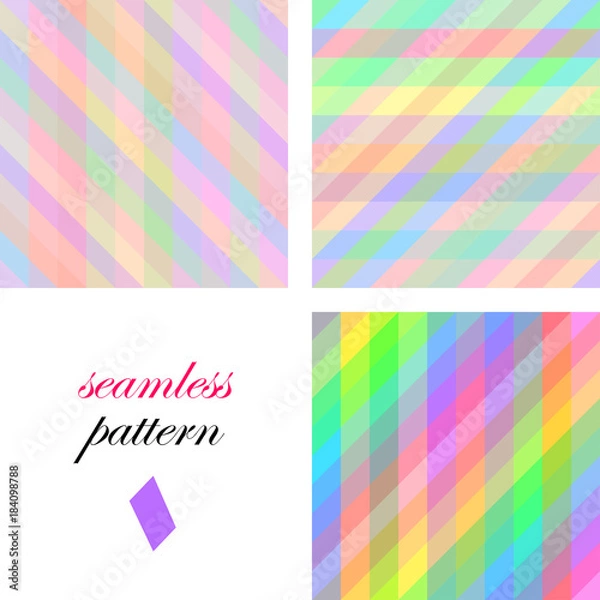Fototapeta Seamless bright cute pattern of iridescent diagonal and horizontal stripes of equal thickness for girls or children
