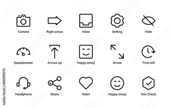 Obraz Minimal UI design icons collection. Action controls, media tools, navigation features, and intuitive interface symbols