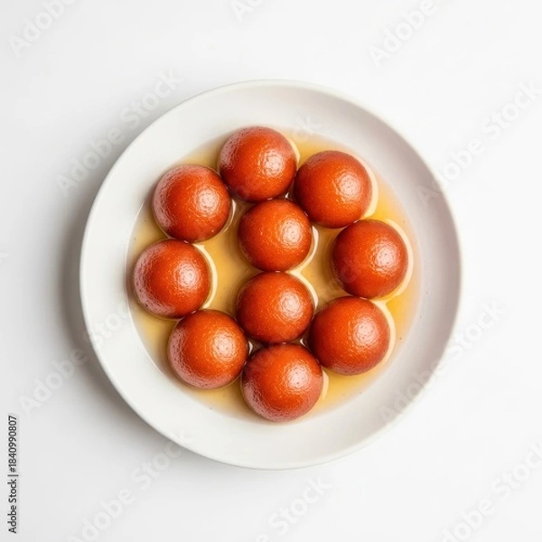 Obraz Gulab jamun isolated on white background, a popular indian dessert, served in a white bowl with sweet syrup, topdown view