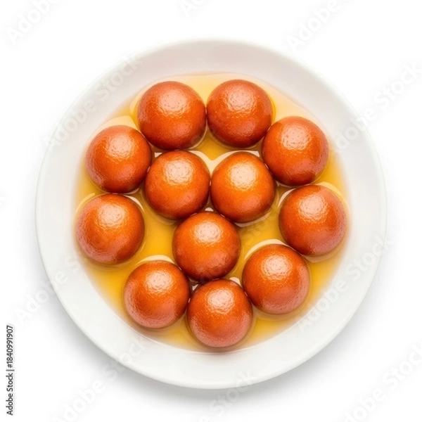 Obraz Gulab jamun isolated on white background, a popular sweet in countries of the indian subcontinent, made from milk solids, sugar and rose syrup