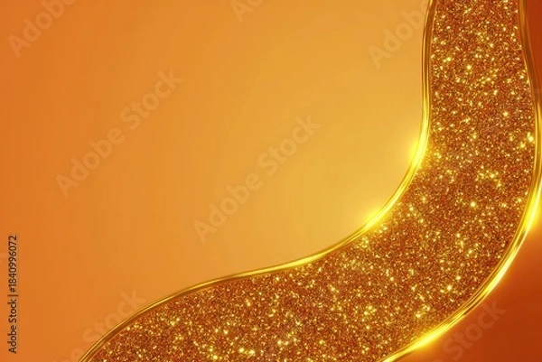Fototapeta Golden Glittering Flowing Curve Against Warm Orange Gradient Background