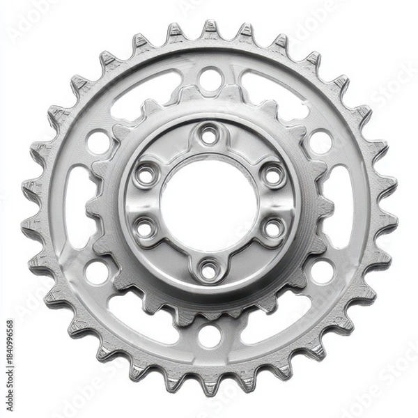Fototapeta Metallic Gear Wheel Isolated on White Background with Circular Pattern and Detailed Teeth