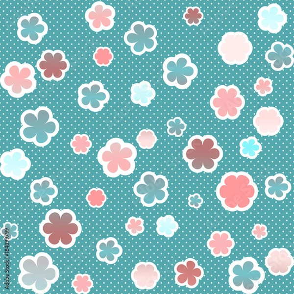 Fototapeta Pastel seamless texture with flowers and small dots
