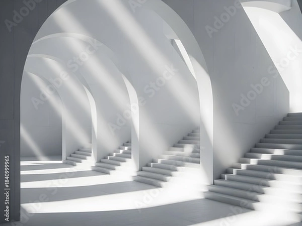 Obraz Modern White Architecture with Arches and Staircases and Sunlight