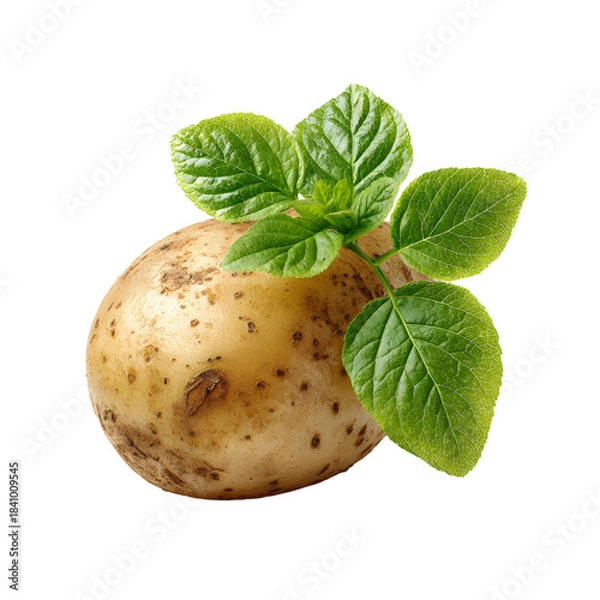 Obraz Fresh Potato with Leaves on White Background - High-Quality Isolated Image for Professionals