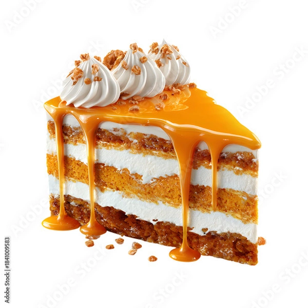 Obraz Delicious Pumpkin Cake Isolated on Transparent Background for Bakery Advertisement