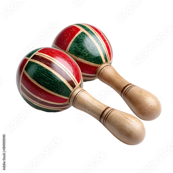 Obraz Colorful Wooden Maracas with Vibrant Red and Green Stripes Music Instrument Photo