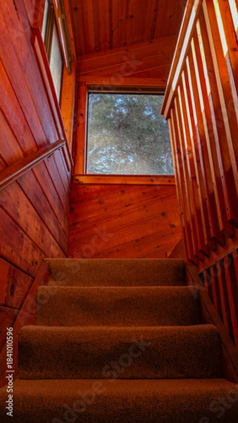 Obraz Warm Cedar Staircase in a Rustic Cabin