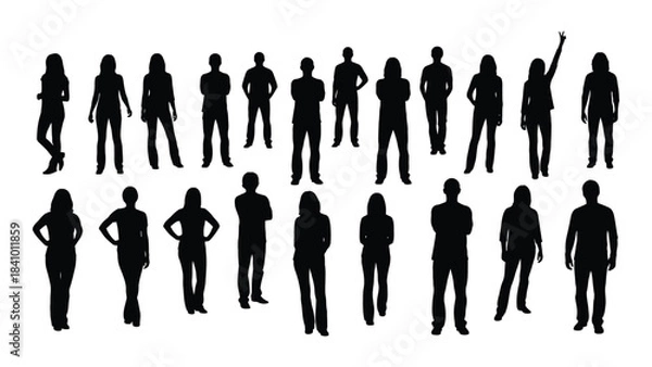 Obraz Diverse group of people in various poses a striking black silhouette