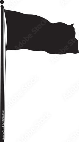 Fototapeta Black flag waving on a flagpole against a white background