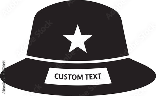 Fototapeta Black bucket hat with white star and custom text band