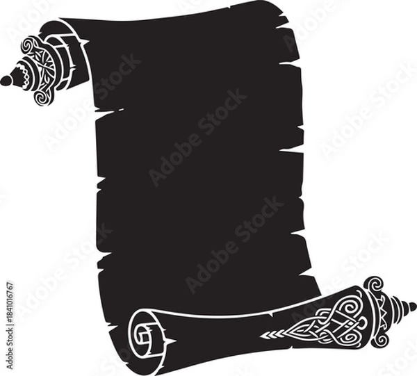 Fototapeta Black silhouette of an old parchment scroll with decorative ends