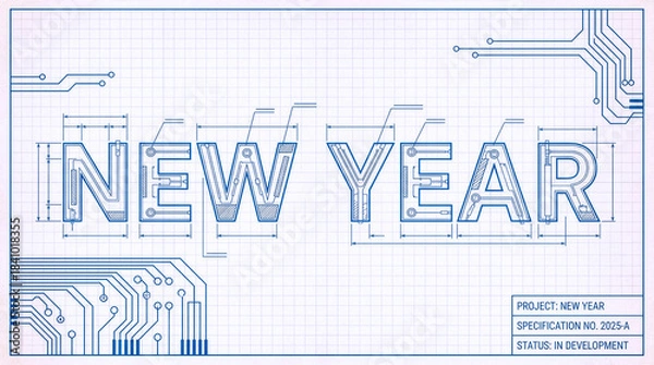 Obraz New Year 2025 Blueprint Project Design