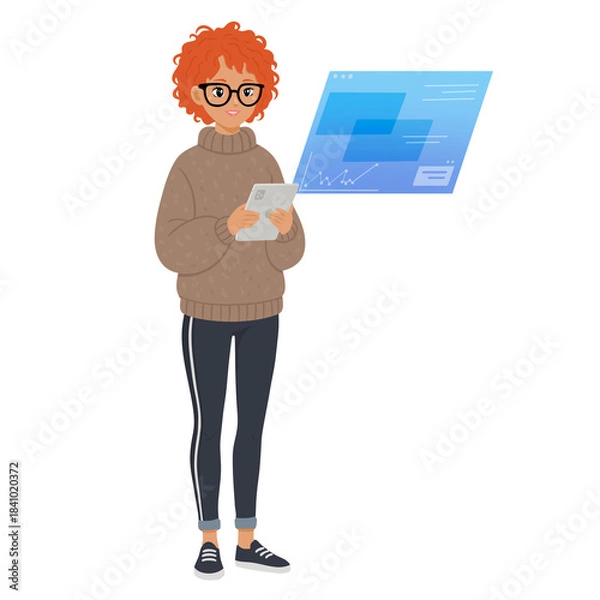 Fototapeta Girl Holding A Tablet With Interface