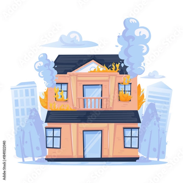 Obraz Urban House Building Fire Vector Illustration